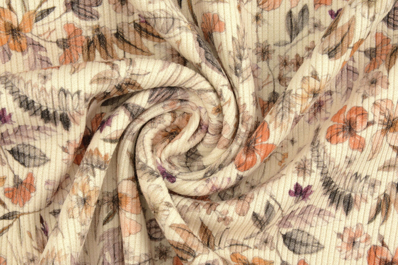 Oeko-Tex® Canalé Jersey Flores Lexia Crema Oeko-Tex® Canalé Jersey Flores Lexia Crema