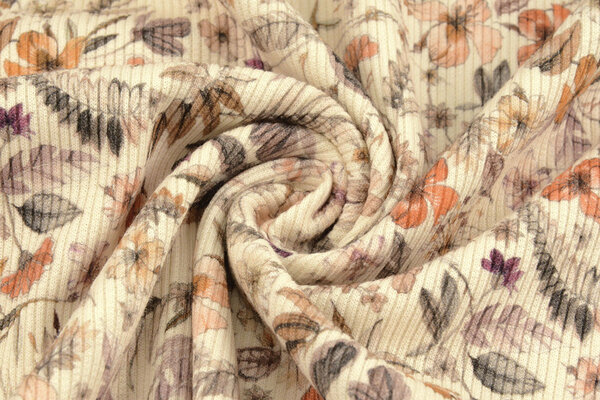 Oeko-Tex®  Rib Jersey Flowers Lexia Creme