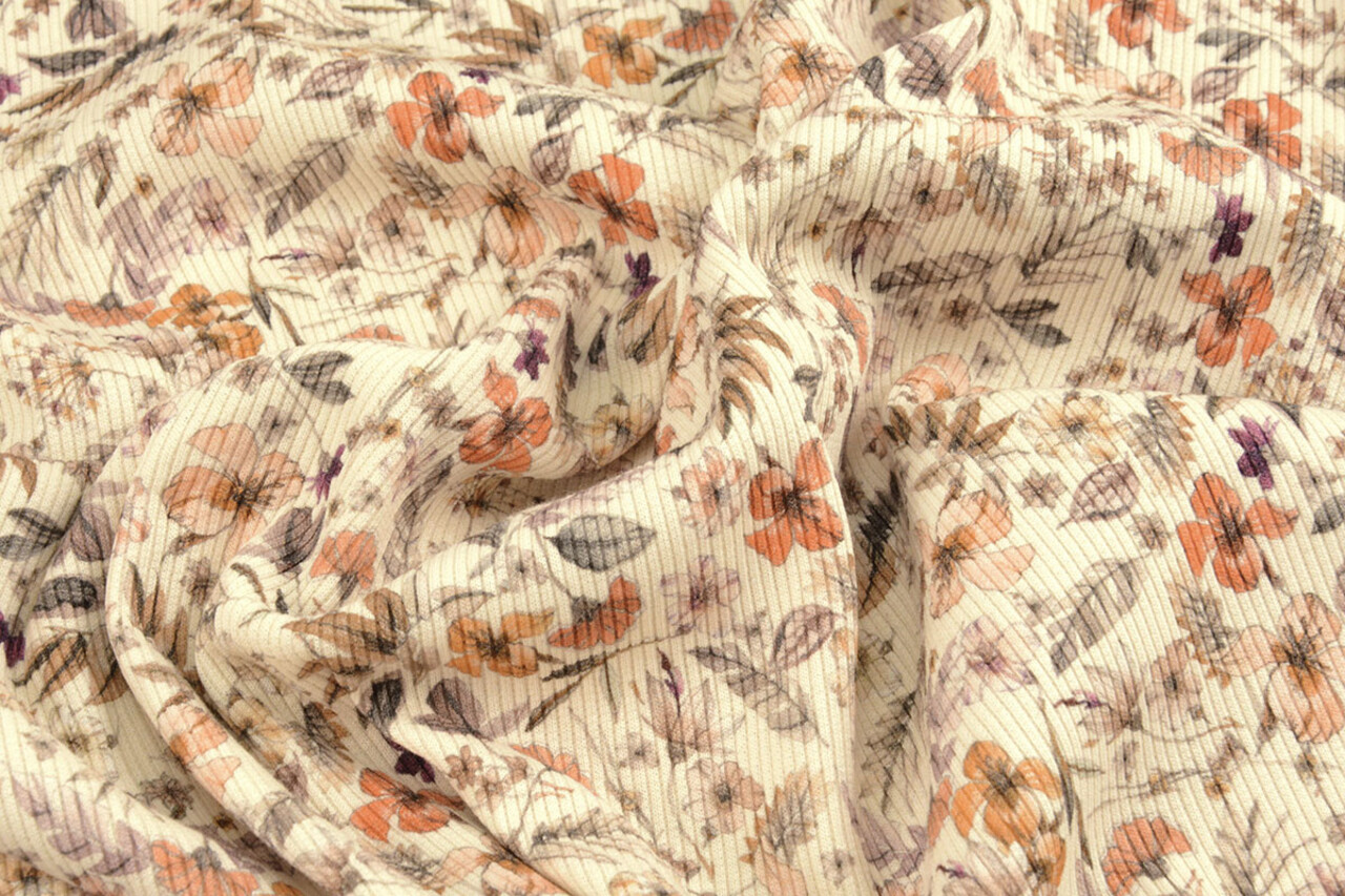 Oeko-Tex® Canalé Jersey Flores Lexia Crema Oeko-Tex® Canalé Jersey Flores Lexia Crema