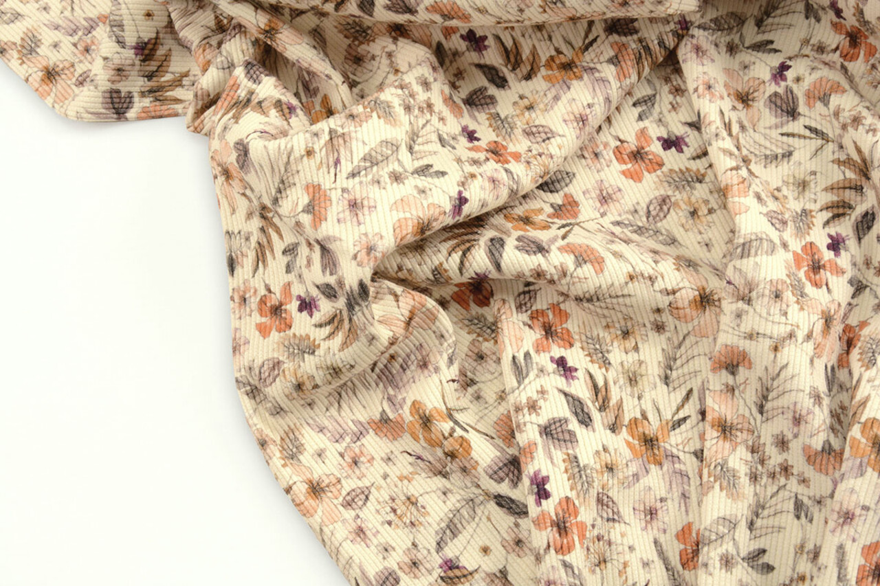 Oeko-Tex® Rib Jersey Bloemen Lexia Creme Oeko-Tex® Rib Jersey Bloemen Lexia Creme