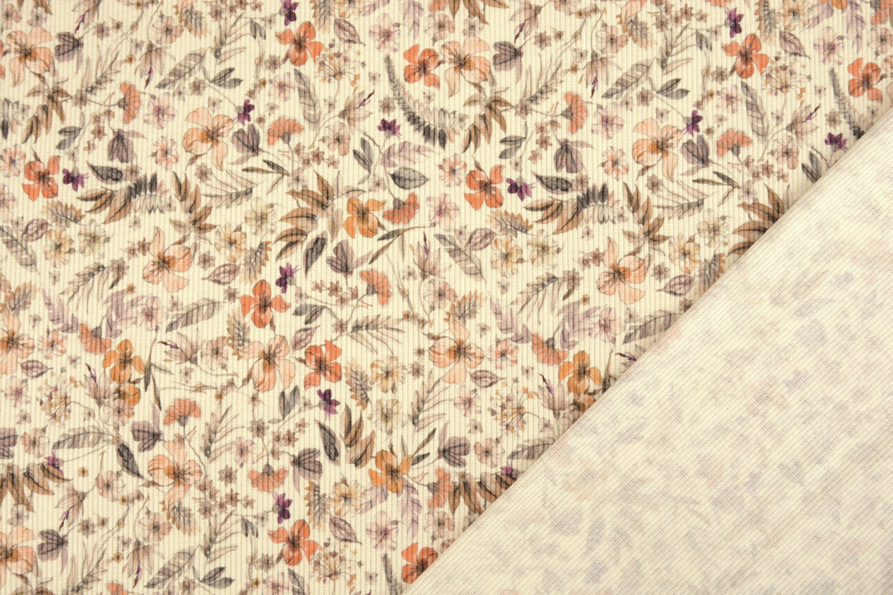 Oeko-Tex® Rib Jersey Bloemen Lexia Creme Oeko-Tex® Rib Jersey Bloemen Lexia Creme