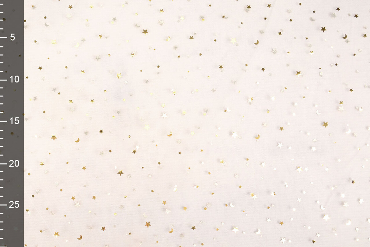 Fine Tulle Bianco Stelle Oro Fine Tulle Bianco Stelle Oro