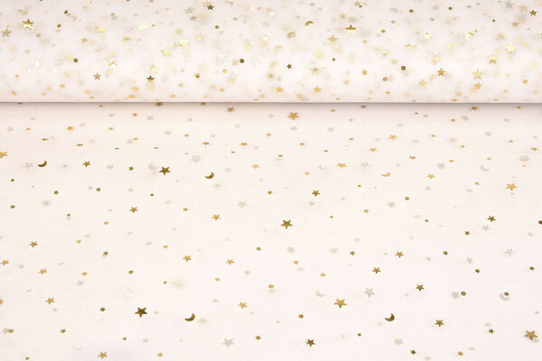Fina Tul Blanco Estrellas Dorado Fina Tul Blanco Estrellas Dorado