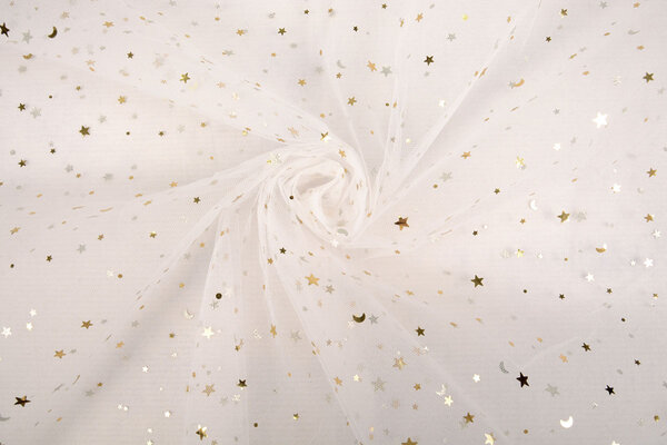 Fine Tulle Bianco Stelle Oro Fine Tulle Bianco Stelle Oro