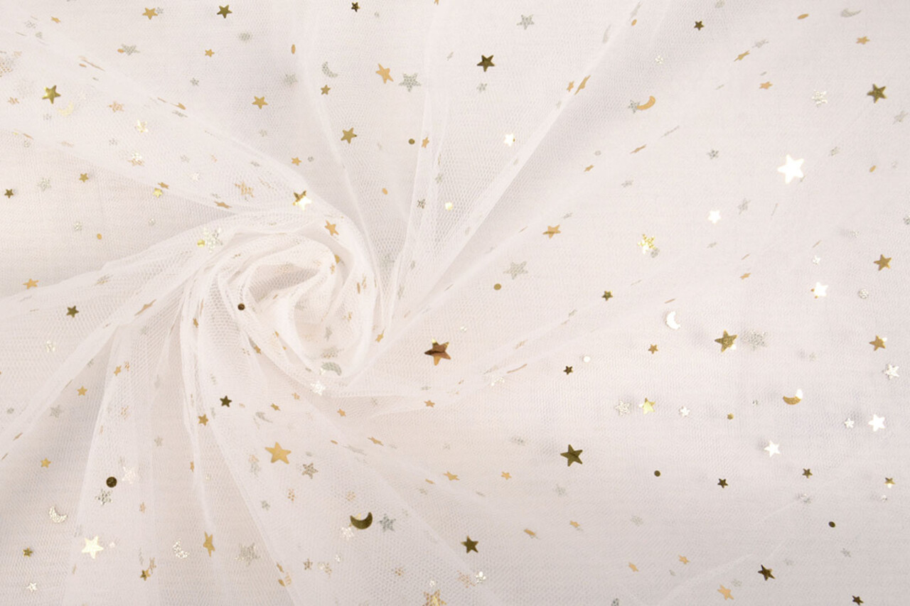 Fin Tulle Blanc Étoiles Or Fin Tulle Blanc Étoiles Or