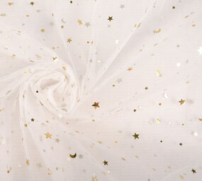 Fine Tulle Bianco Stelle Oro Fine Tulle Bianco Stelle Oro