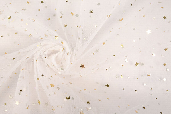 Fina Tul Blanco Estrellas Dorado Fina Tul Blanco Estrellas Dorado