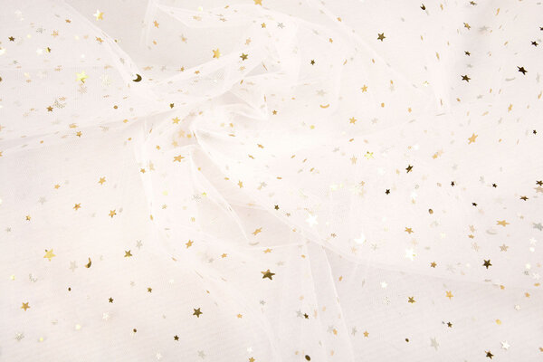 Fina Tul Blanco Estrellas Dorado Fina Tul Blanco Estrellas Dorado