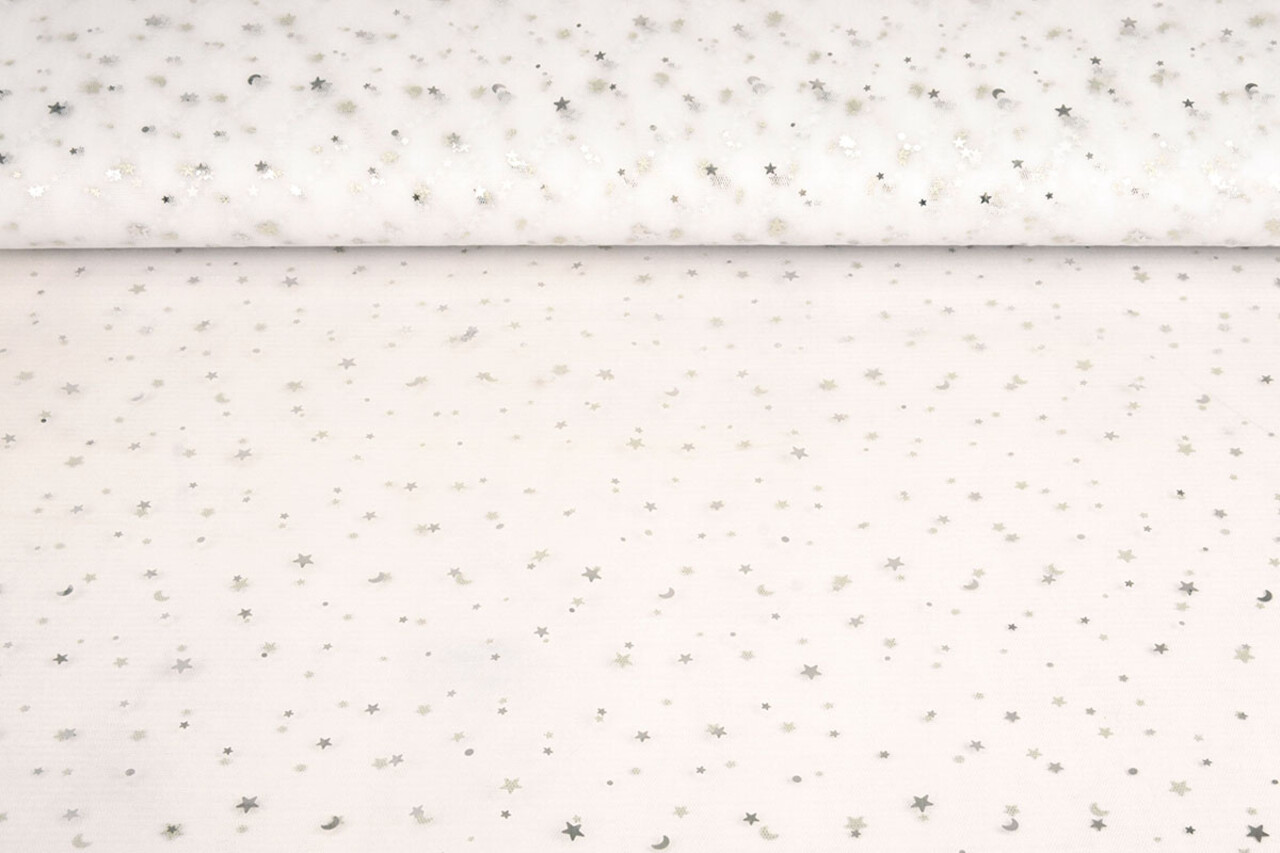 Fina Tul Blanco Estrellas Plateado