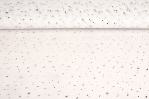 Fine Tulle White Stars Silver