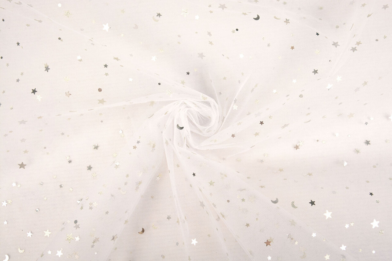 Fine Tulle White Stars Silver