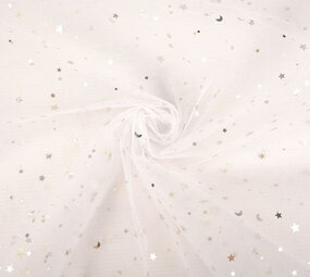 Fine Tulle White Stars Silver Fine Tulle White Stars Silver