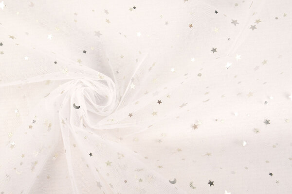 Fine Tulle Bianco Stelle Argento