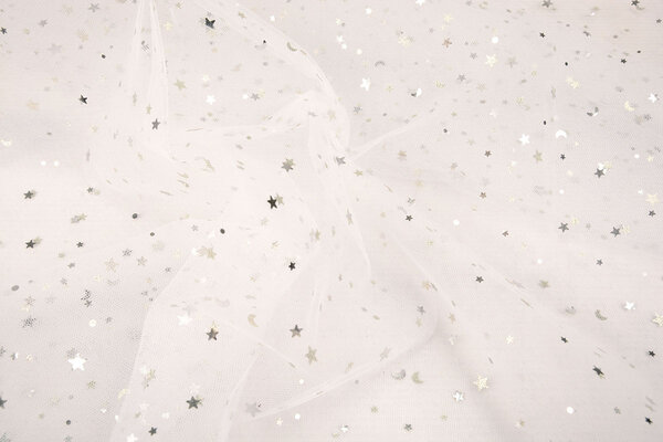Fin Tulle Blanc Étoiles Argent Fin Tulle Blanc Étoiles Argent