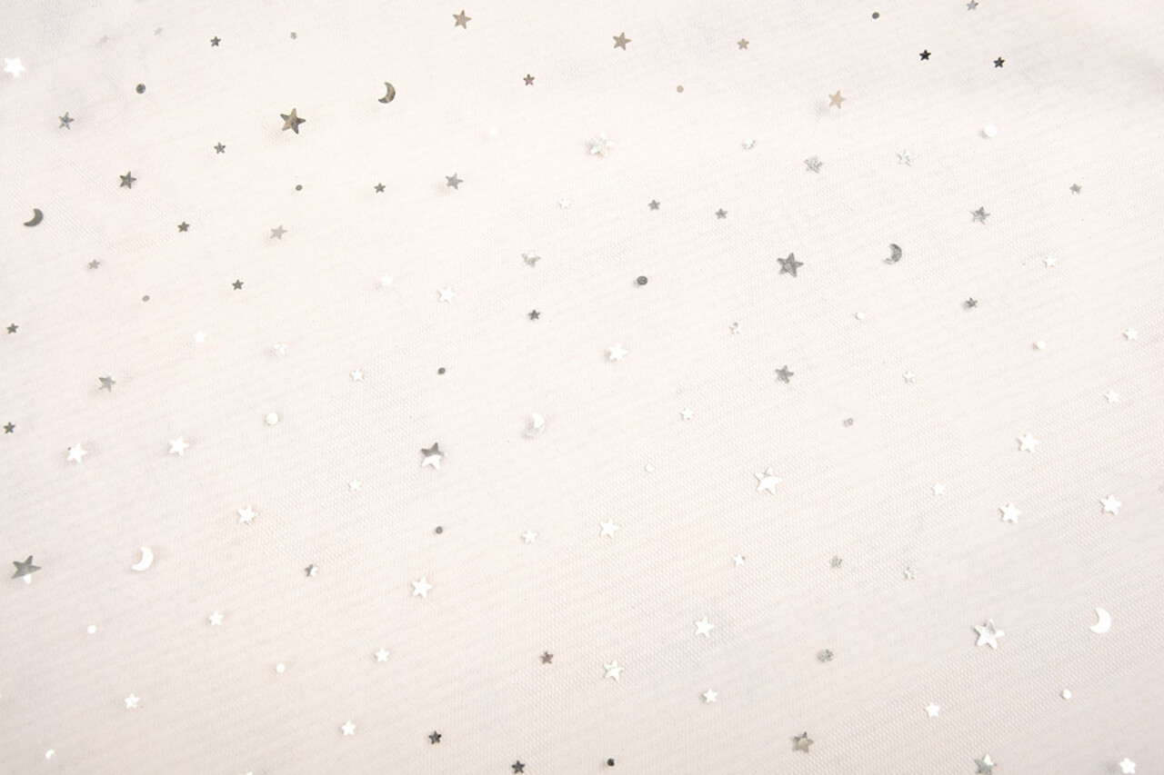 Fin Tulle Blanc Étoiles Argent Fin Tulle Blanc Étoiles Argent