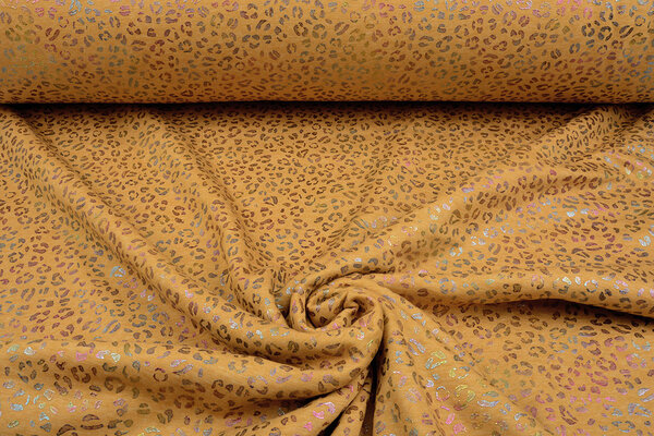 Sweatstoff Alpenfleece Cheetah Drops Foil Ockergelb Melange