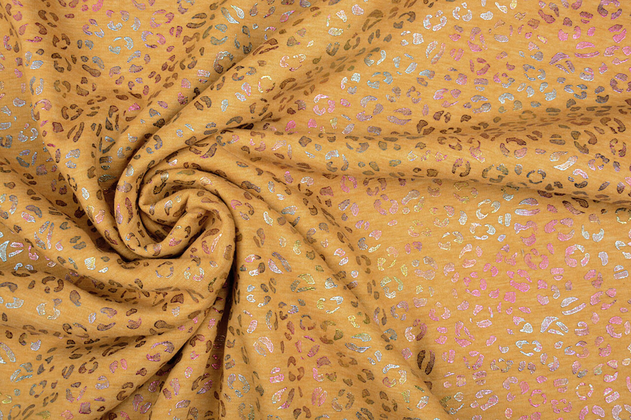 Tejido de Sudadera de Polar Alpino Cheetah Drops Foil Ocre Amarillo Jaspeado Tejido de Sudadera de Polar Alpino Cheetah Drops Foil Ocre Amarillo Jaspeado