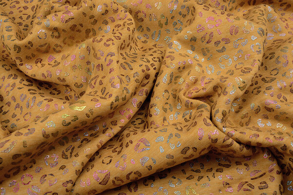 Sweatstoff Alpenfleece Cheetah Drops Foil Ockergelb Melange
