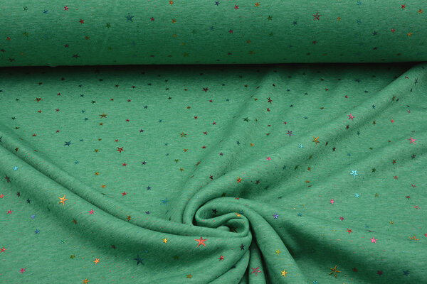 Tejido de Sudadera de Polar Alpino Star Drops Foil Verde Jaspeado Tejido de Sudadera de Polar Alpino Star Drops Foil Verde Jaspeado