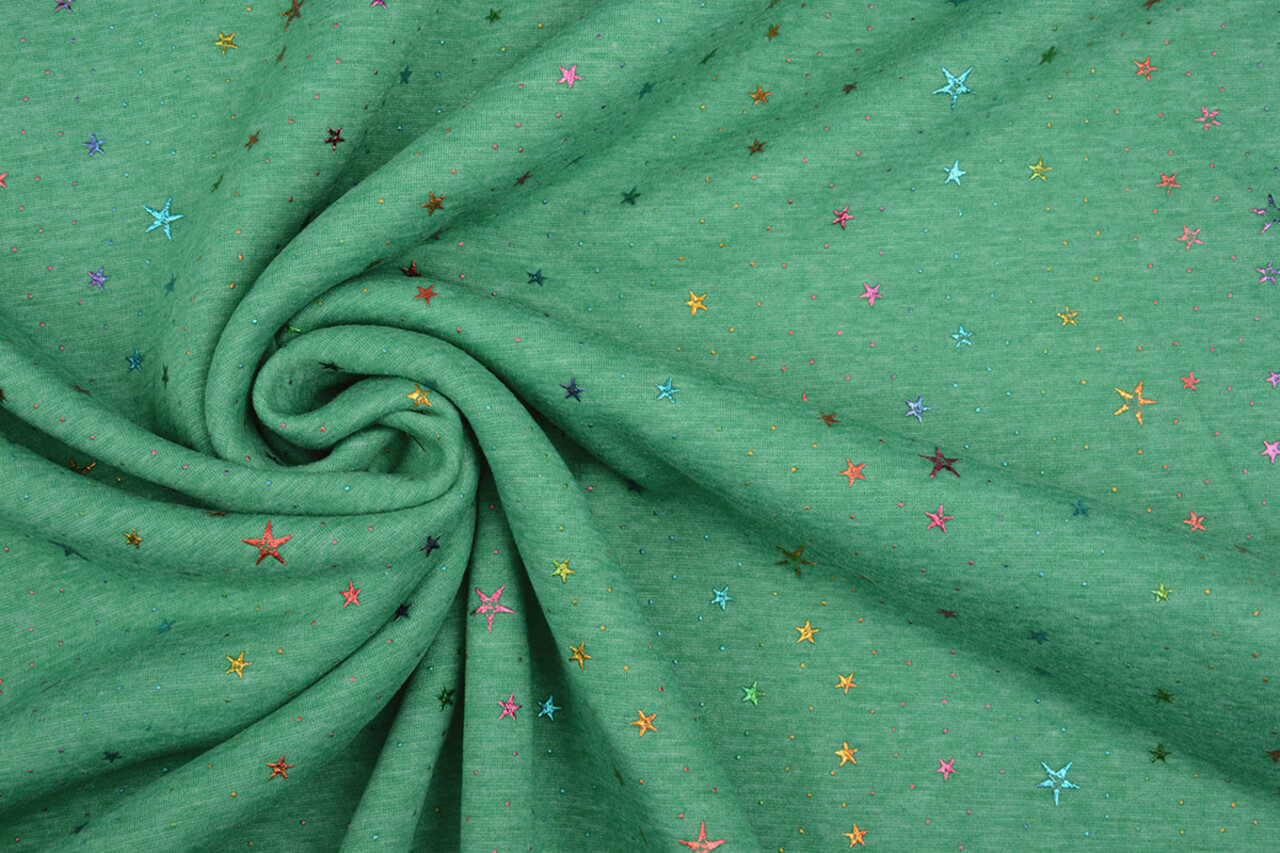 Tejido de Sudadera de Polar Alpino Star Drops Foil Verde Jaspeado Tejido de Sudadera de Polar Alpino Star Drops Foil Verde Jaspeado