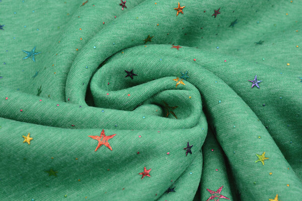 Sweatstoff Alpenfleece Star Drops Foil Grün Melange
