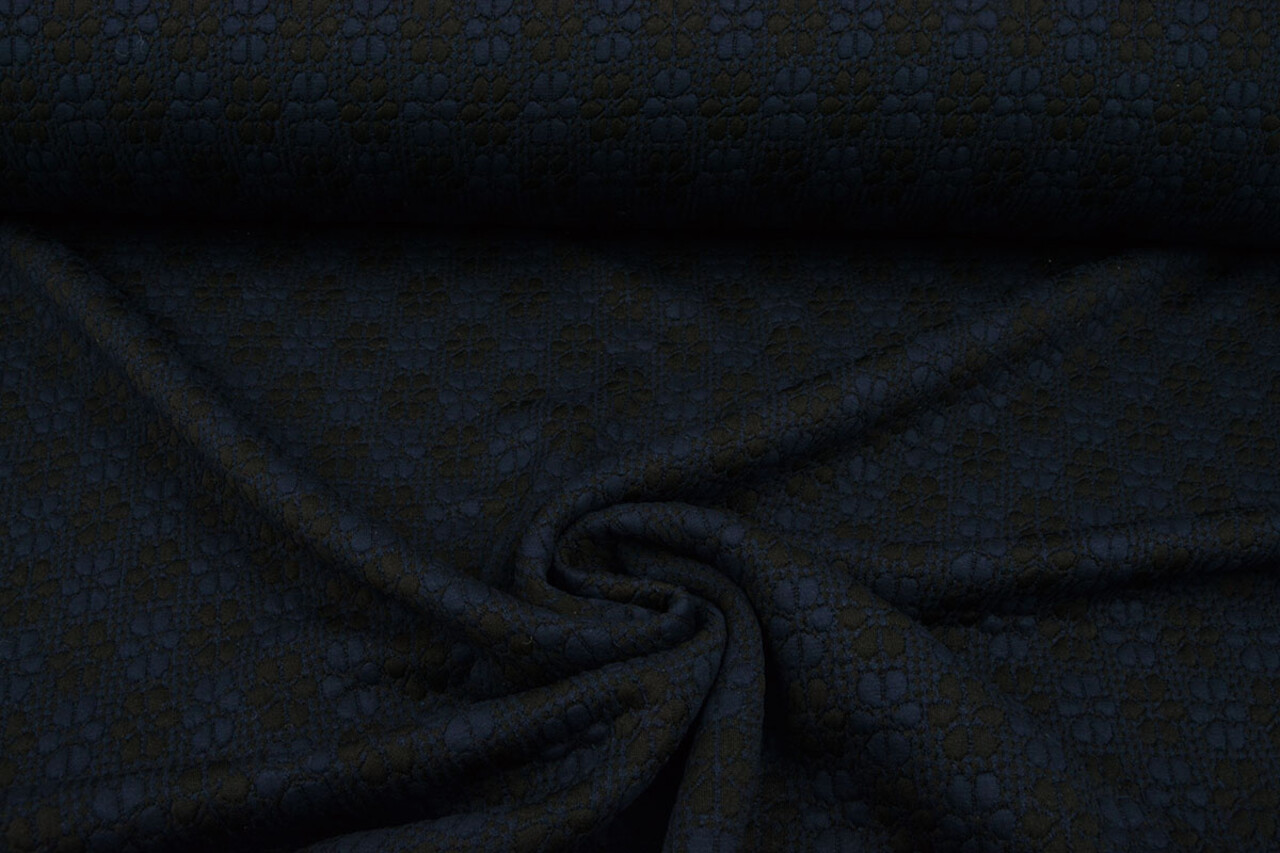 Gebreid Jacquard  Bloemen Marine-Zwart Gebreid Jacquard  Bloemen Marine-Zwart
