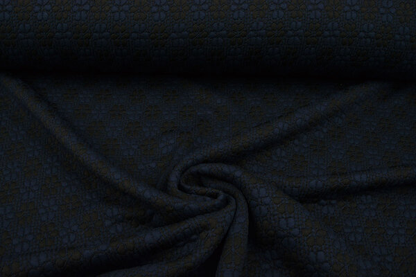 Gebreid Jacquard  Bloemen Marine-Zwart Gebreid Jacquard  Bloemen Marine-Zwart