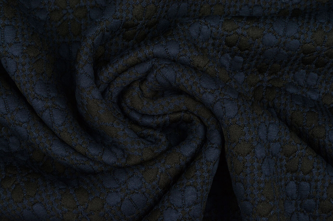 Gebreid Jacquard  Bloemen Marine-Zwart Gebreid Jacquard  Bloemen Marine-Zwart