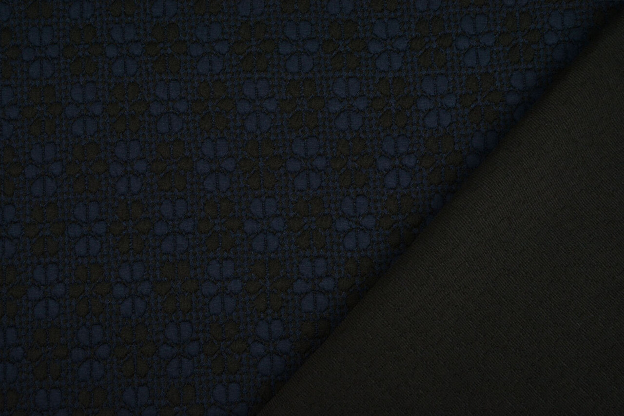 A Maglia Jacquard Fiori Blu Navy-Nero A Maglia Jacquard Fiori Blu Navy-Nero