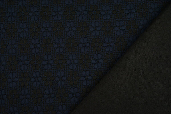 A Maglia Jacquard Fiori Blu Navy-Nero A Maglia Jacquard Fiori Blu Navy-Nero
