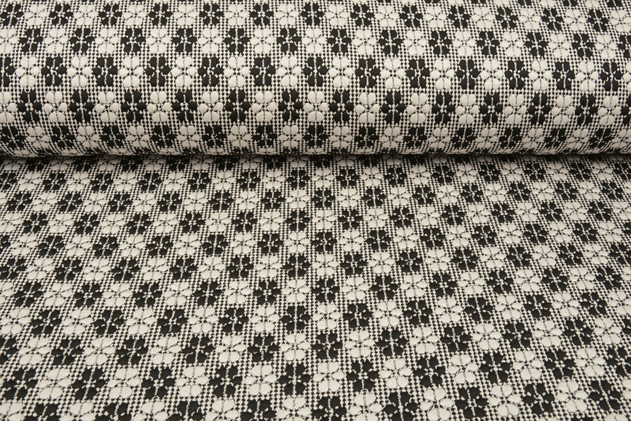 Gestrickt Jacquard Blumen Weiß-Schwarz