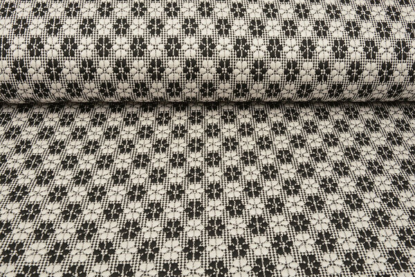 De Punto Jacquard Flores Blanco-Negro De Punto Jacquard Flores Blanco-Negro