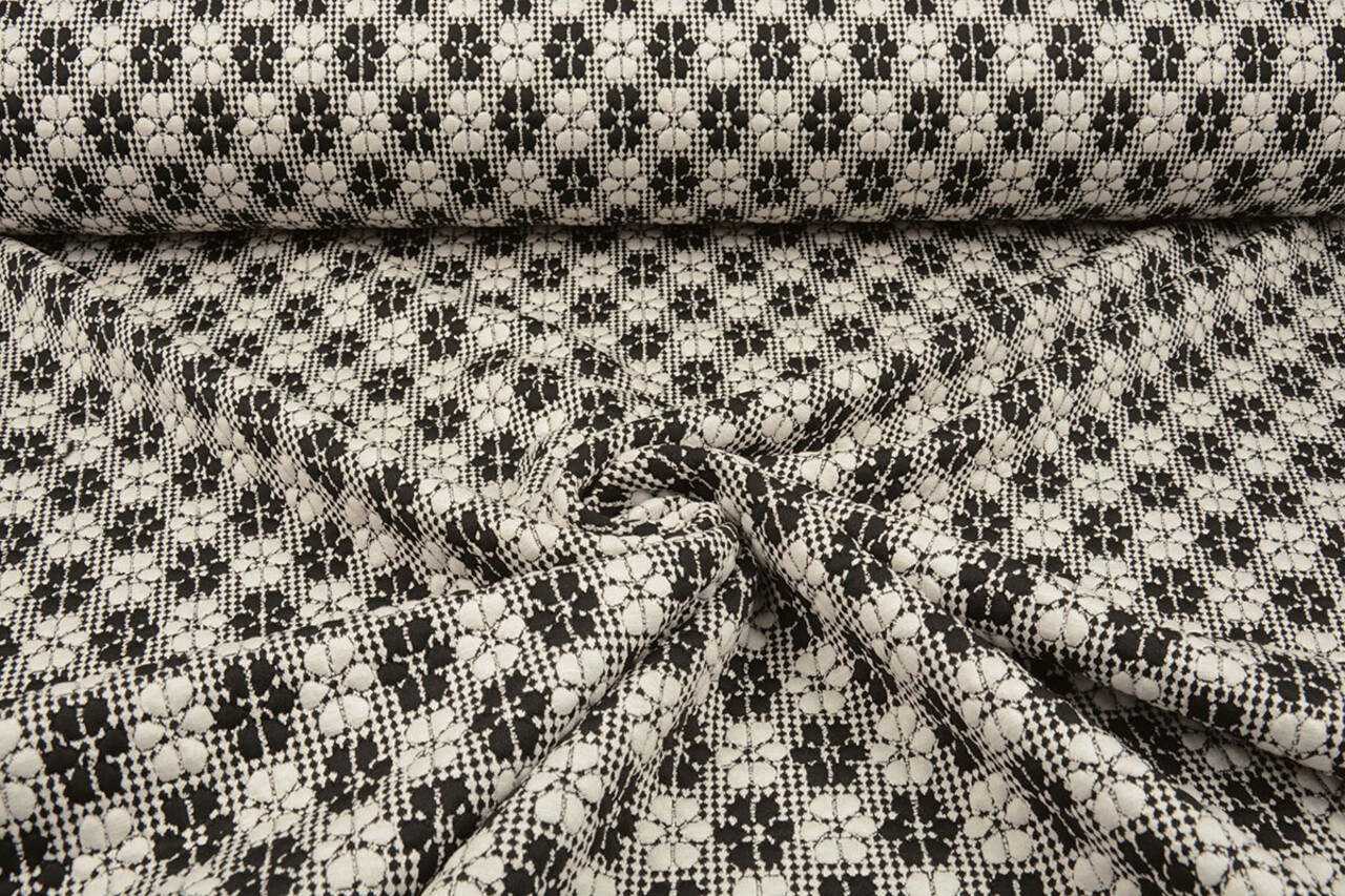 De Punto Jacquard Flores Blanco-Negro De Punto Jacquard Flores Blanco-Negro
