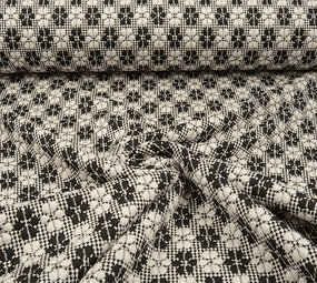 Gebreid Jacquard  Bloemen Wit-Zwart