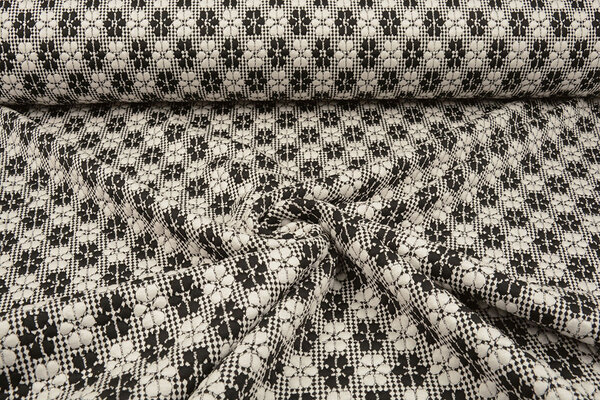 Gebreid Jacquard  Bloemen Wit-Zwart