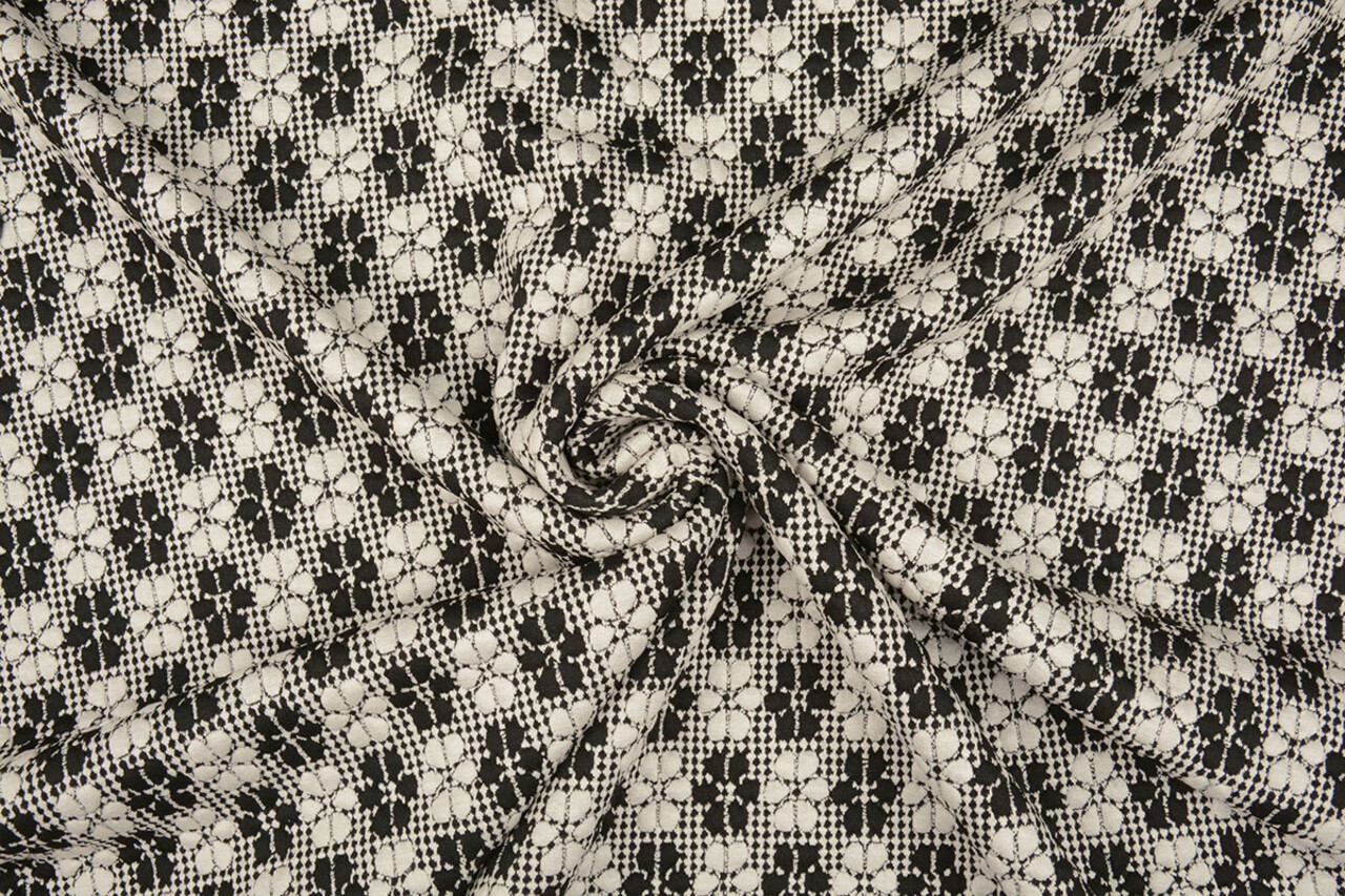 Gestrickt Jacquard Blumen Weiß-Schwarz