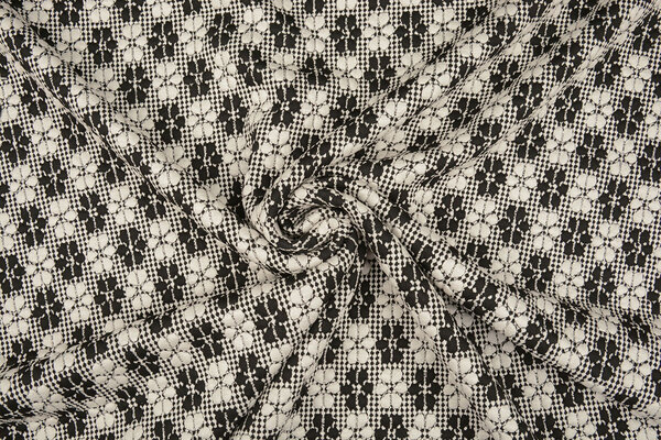 De Punto Jacquard Flores Blanco-Negro De Punto Jacquard Flores Blanco-Negro