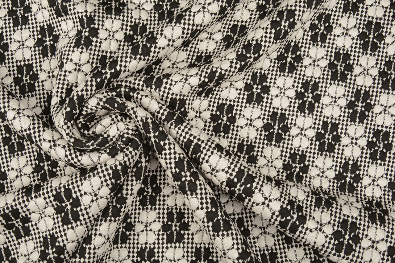 Gestrickt Jacquard Blumen Weiß-Schwarz