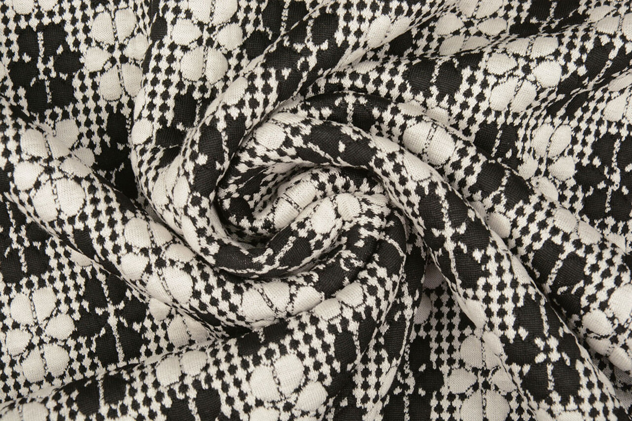 De Punto Jacquard Flores Blanco-Negro De Punto Jacquard Flores Blanco-Negro
