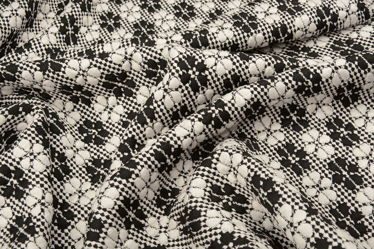 Gestrickt Jacquard Blumen Weiß-Schwarz