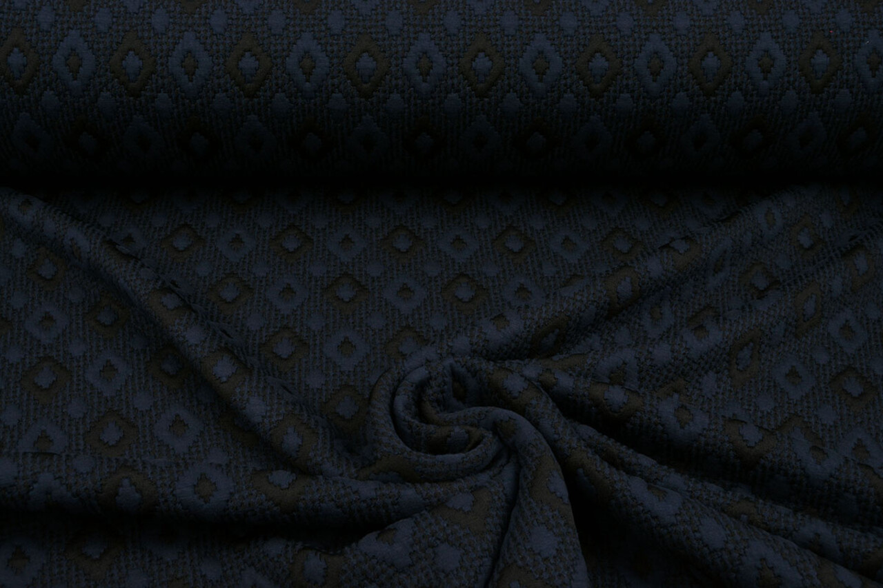 A Maglia Jacquard Quadri Blu Navy-Nero