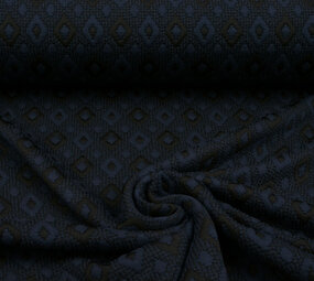 Gebreid Jacquard  Ruit Marine-Zwart