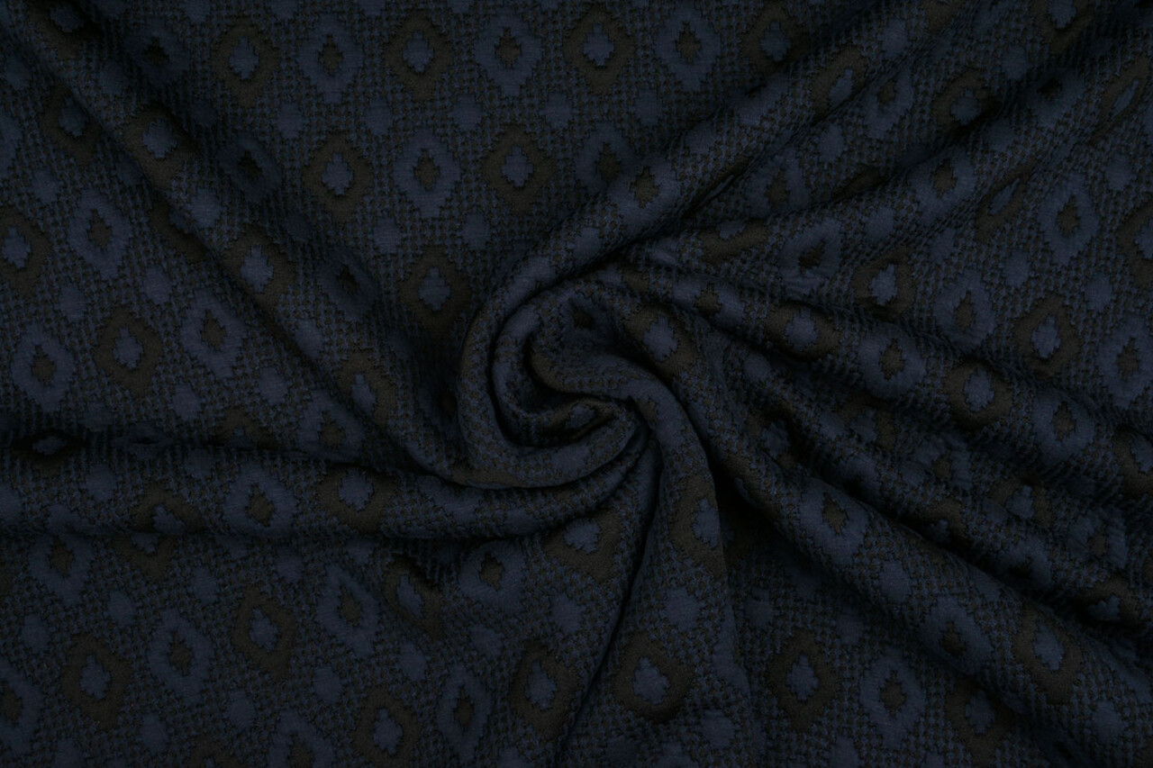A Maglia Jacquard Quadri Blu Navy-Nero