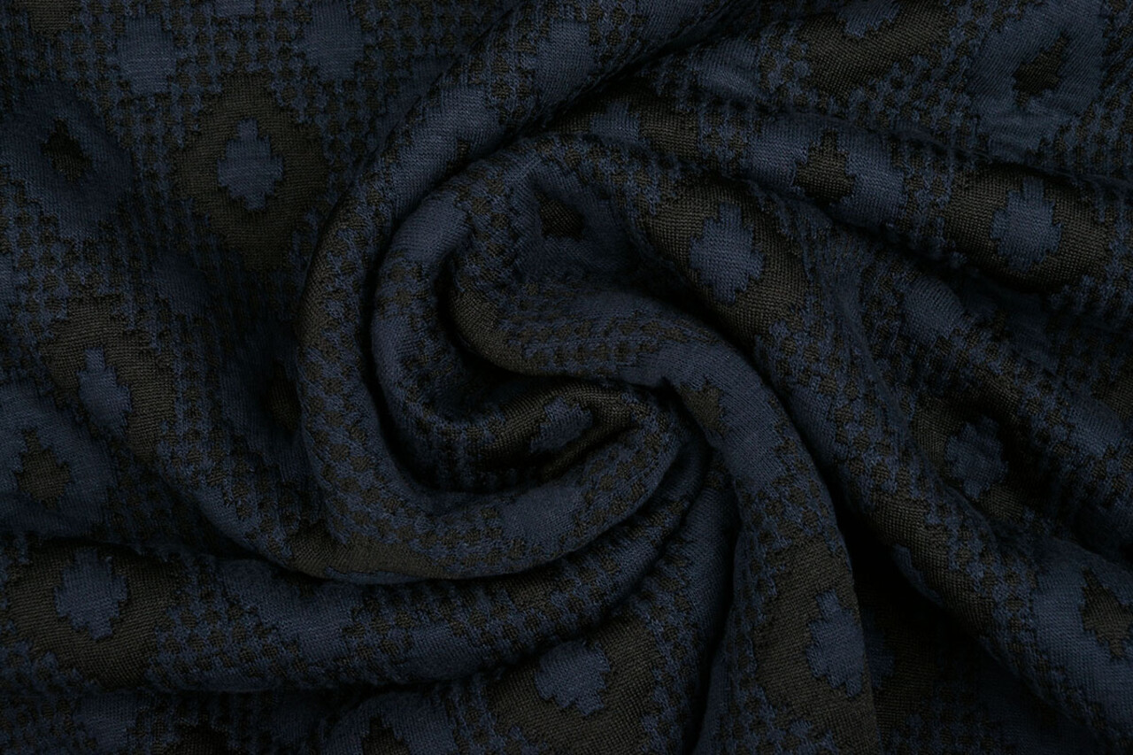 A Maglia Jacquard Quadri Blu Navy-Nero