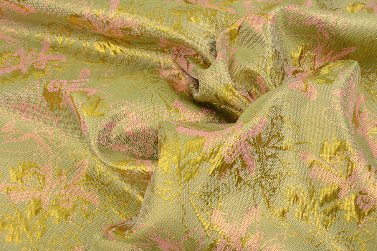 Broccato Celeste Verde - Rosa