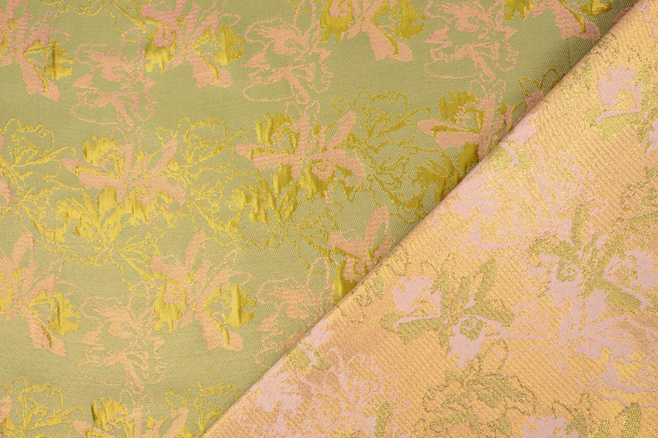 Broccato Celeste Verde - Rosa
