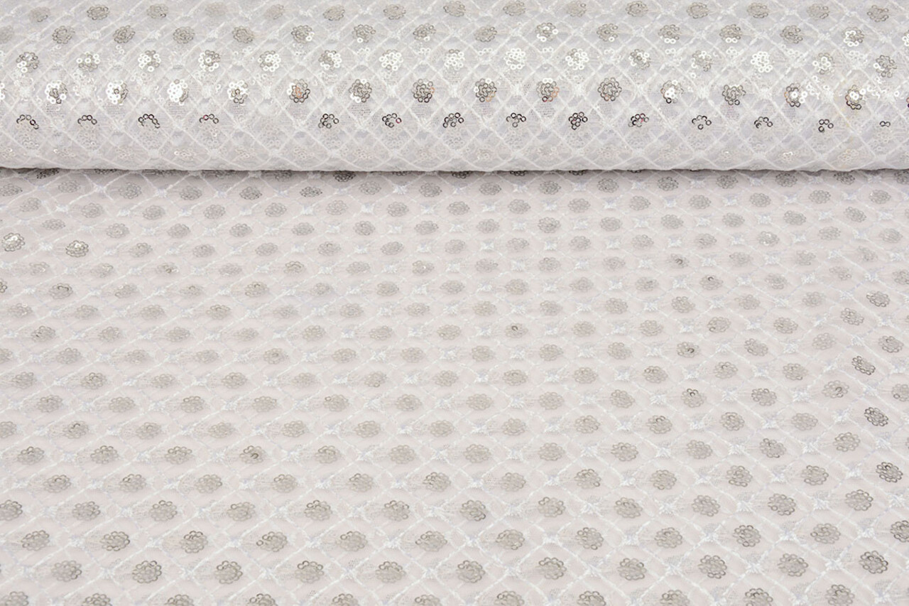 Mesh Geborduurd Pailletten Chiara Wit