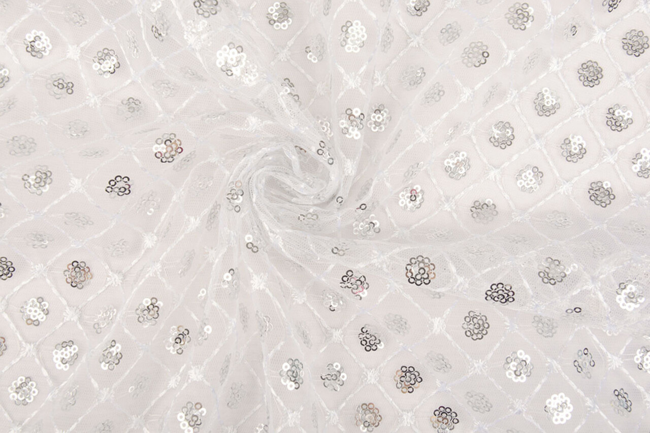 Netz Bestickt Pailletten Chiara Weiß