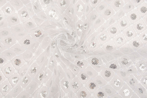 Netz Bestickt Pailletten Chiara Weiß