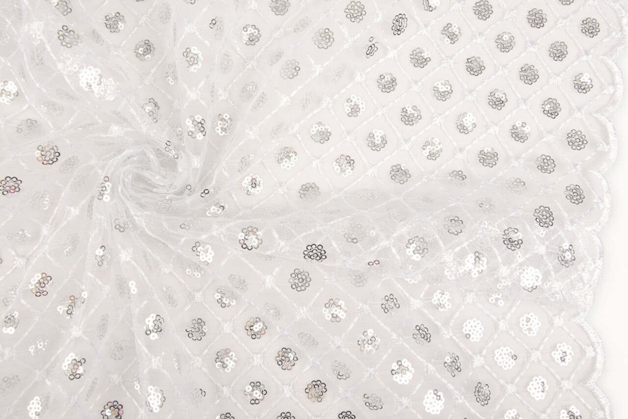 Mesh Embroidered Sequins Chaira White